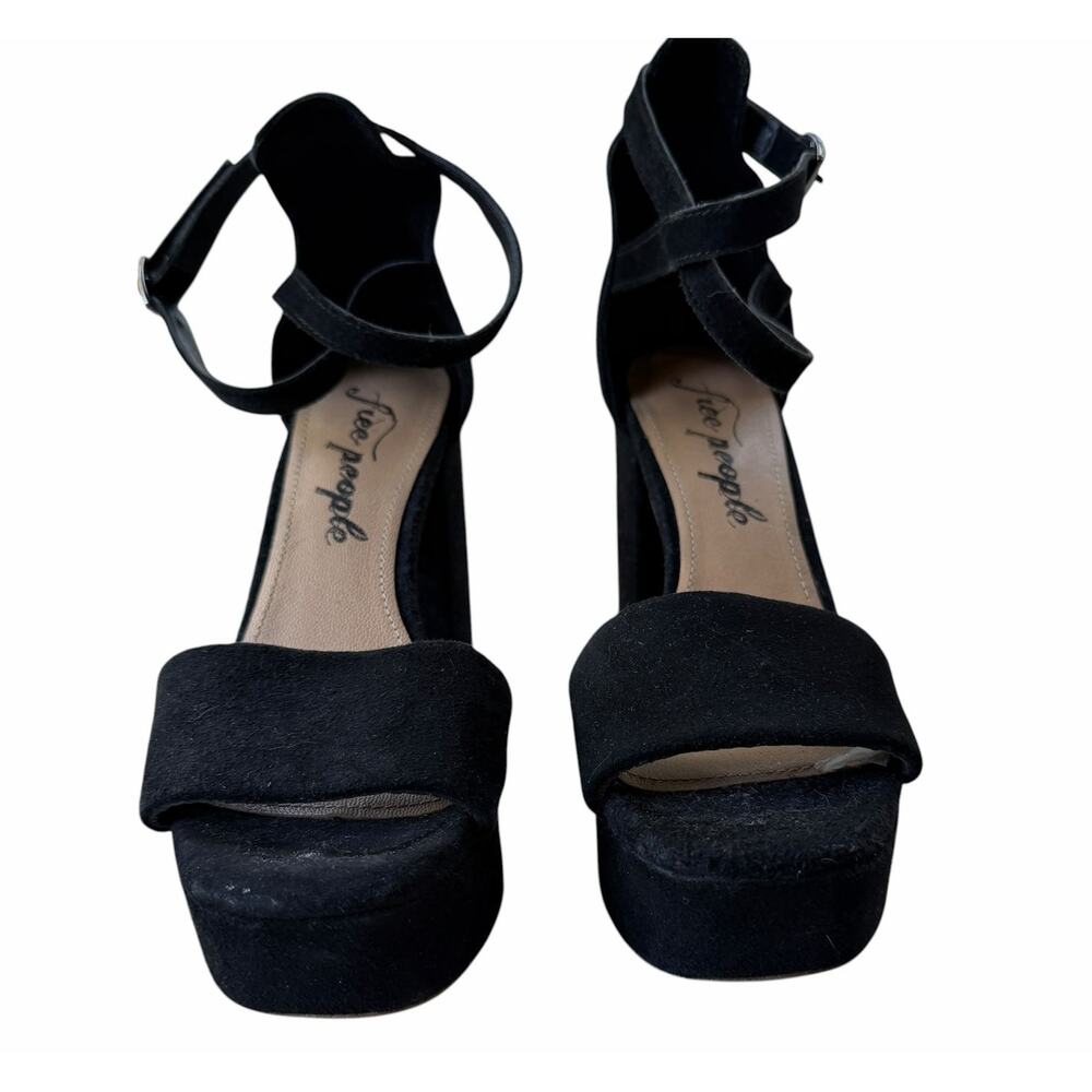 Free People Black Suede Platform Block Heel Ankle Strap Sandals EU 37 US 7 - Picture 9 of 14